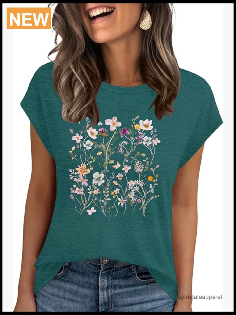Vintage Flower Print T-Shirt Cute Animal Graphic Tee Loose Casual Top